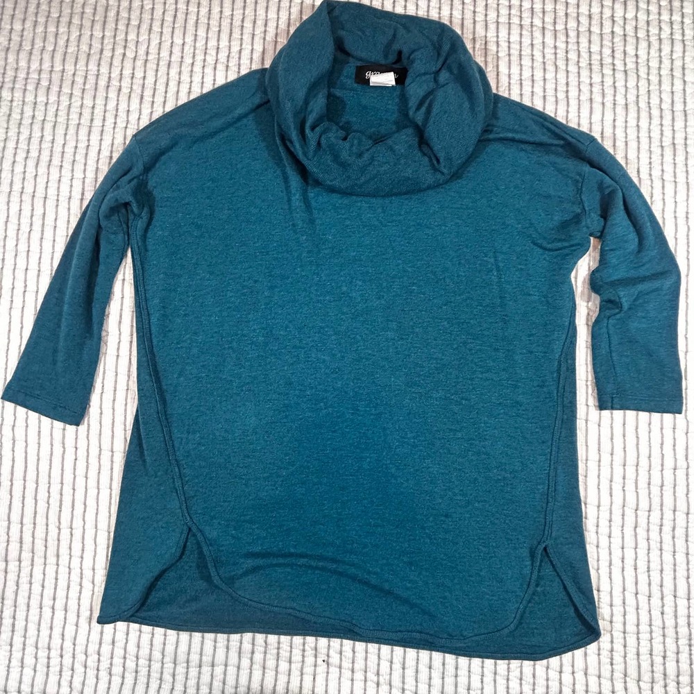 Grayson Cowl Neck Sweater Womens XS 97% Rayon 3% Spandex Made in Indonesia Teal